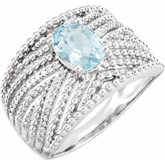 14K White Aquamarine & 1/6 CTW Diamond Ring