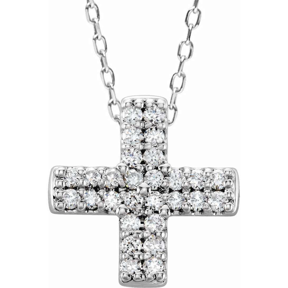 14K White .07 CTW Diamond Cross Necklace