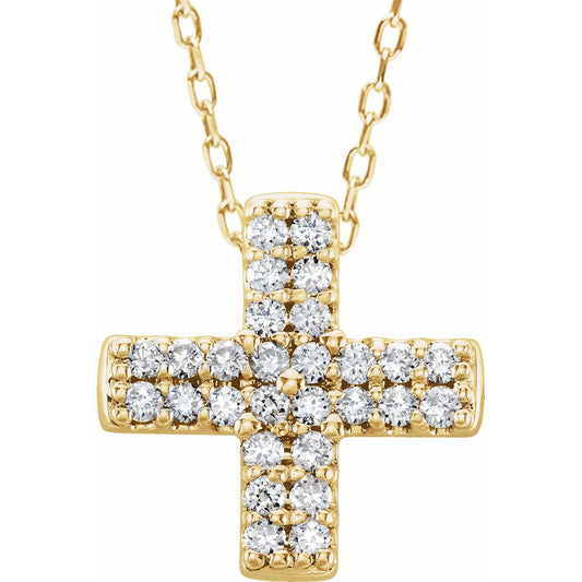 14K Yellow .07 CTW Diamond Cross Necklace