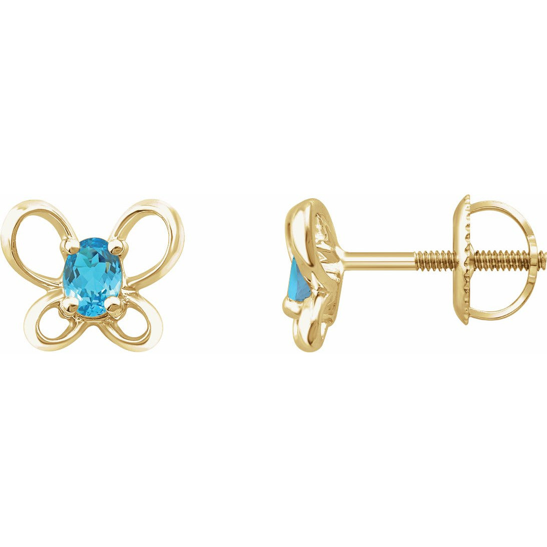 14K Yellow 4x3 mm Oval March Youth Butterfly Birthstone Earrings