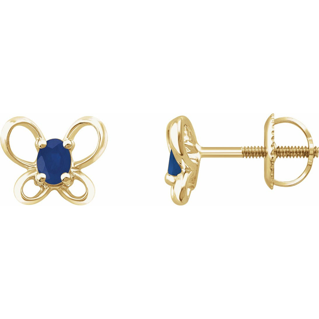 14K Yellow 4x3 mm Oval September Youth Butterfly Birthstone Earrings