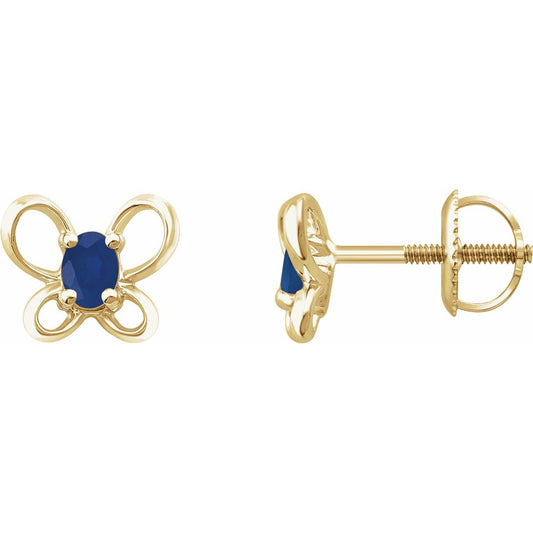 14K Yellow 4x3 mm Oval September Youth Butterfly Birthstone Earrings
