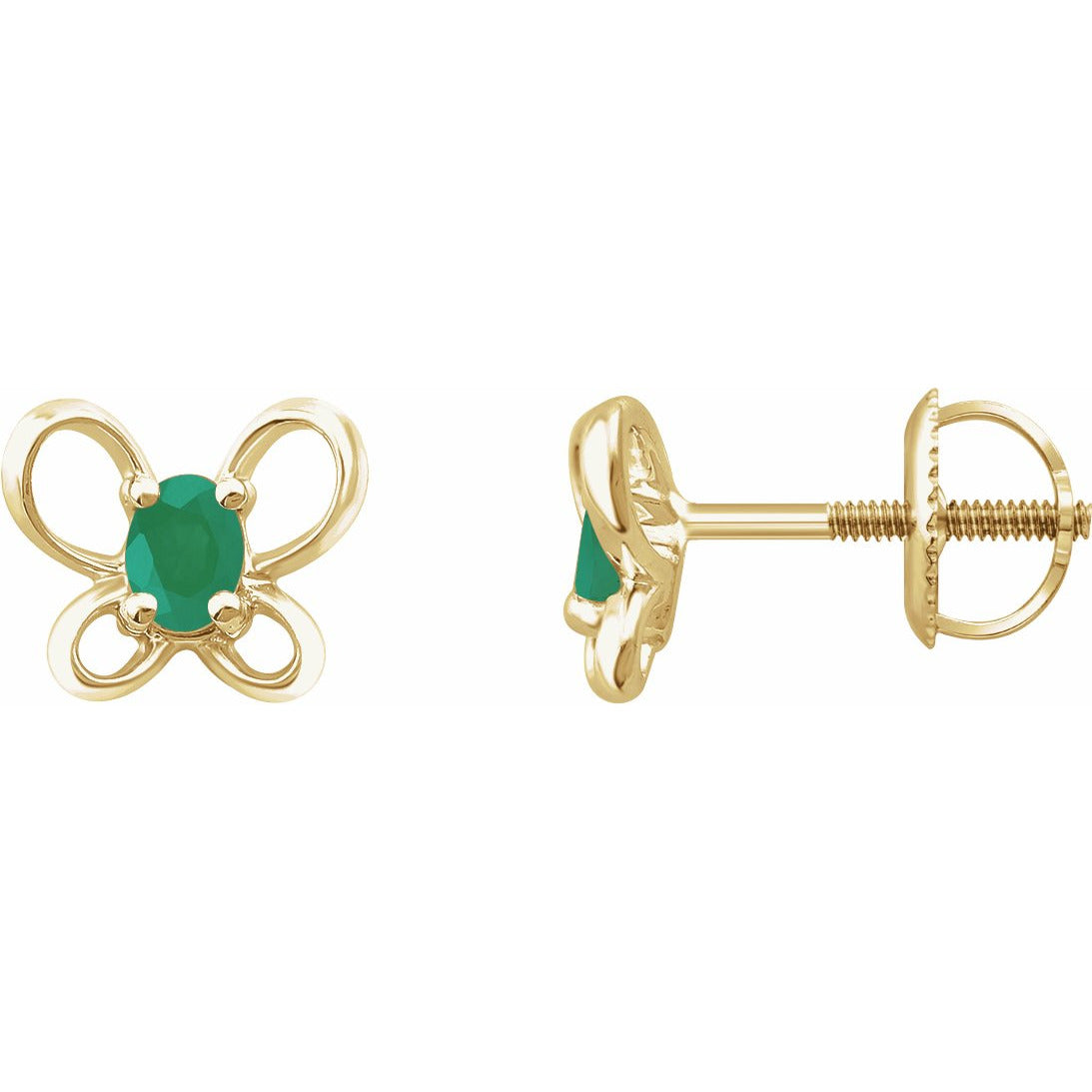 14K Yellow 4x3 mm Oval May Youth Butterfly Birthstone Earrings