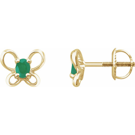 14K Yellow 4x3 mm Oval May Youth Butterfly Birthstone Earrings