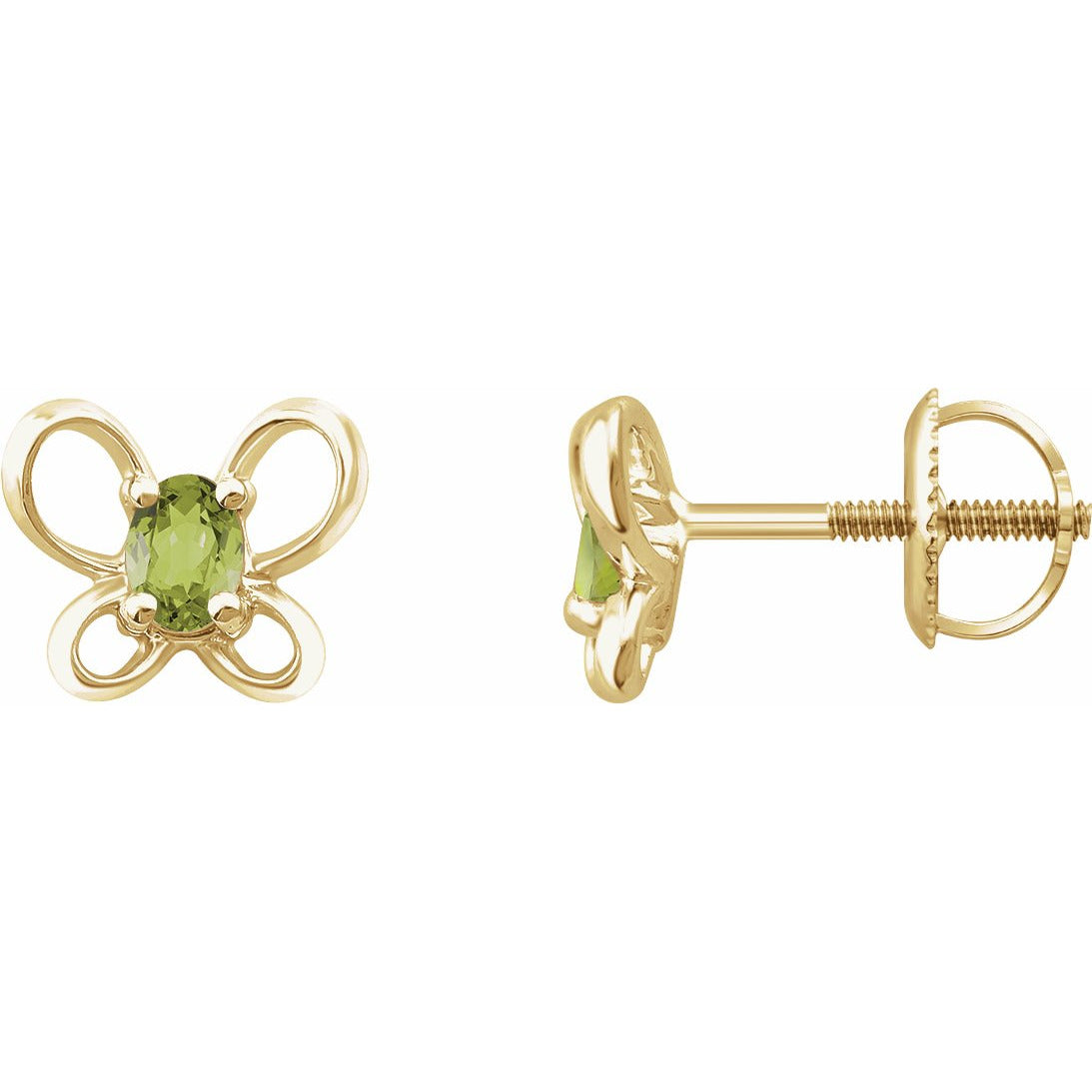 14K Yellow 4x3 mm Oval August Youth Butterfly Birthstone Earrings