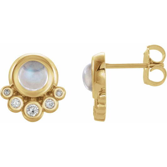 14K Yellow Moonstone & 1/8 CTW Diamond Earrings
