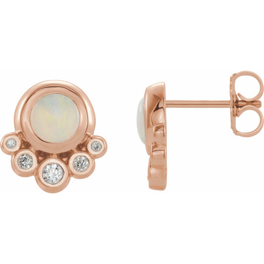 14K Rose Opal & 1/8 CTW Diamond Earrings