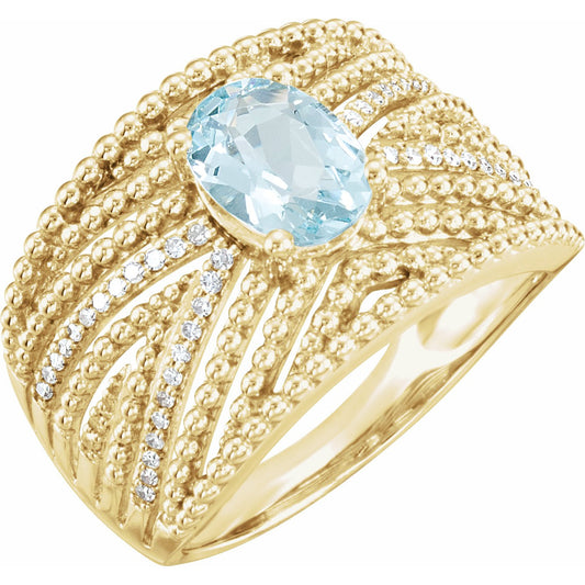 14K Yellow Aquamarine & 1/6 CTW Diamond Ring