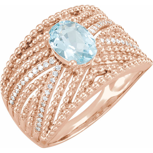 14K Rose Aquamarine & 1/6 CTW Diamond Ring
