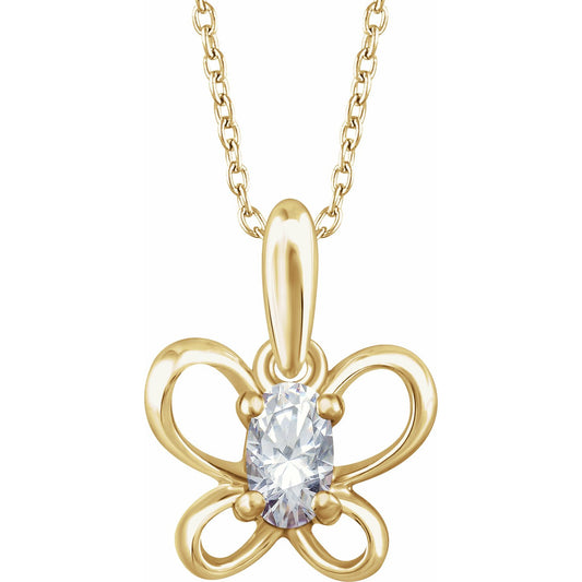 14K Yellow 4x3 mm Oval April Youth Butterfly Birthstone 15 Necklace