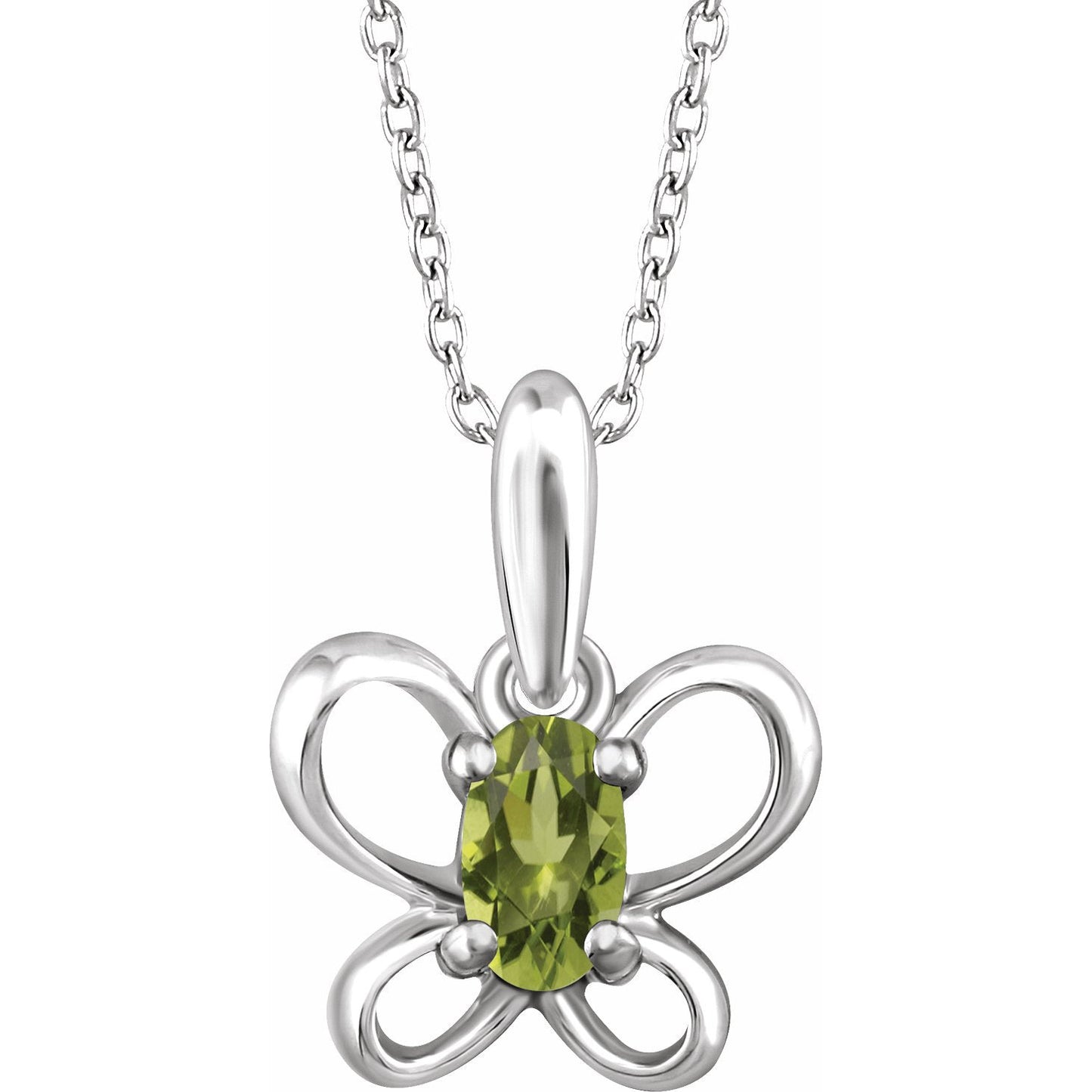 14K White 4x3 mm Oval August Youth Butterfly Birthstone 15 Necklace