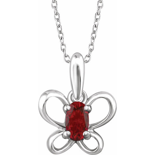 14K White 4x3 mm Oval January Youth Butterfly Birthstone 15 Necklace