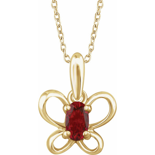 14K Yellow 4x3 mm Oval January Youth Butterfly Birthstone 15 Necklace