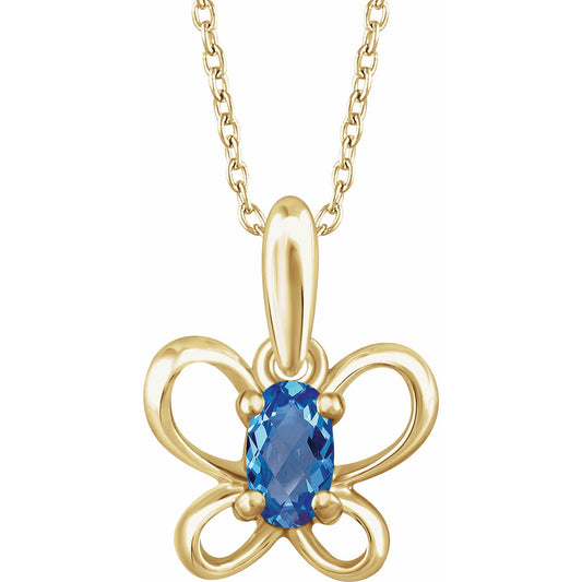 14K Yellow 4x3 mm Oval December Youth Butterfly Birthstone 15 Necklace