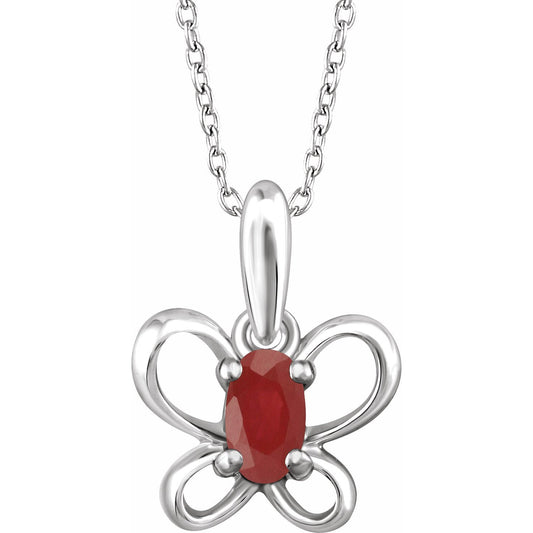 14K White 4x3 mm Oval July Youth Butterfly Birthstone 15 Necklace