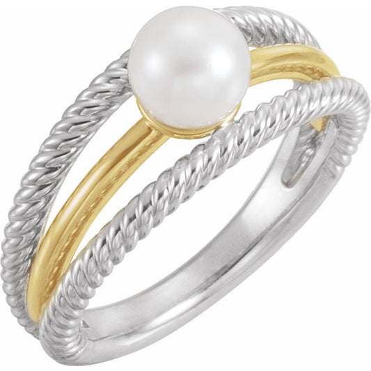 14K White & Yellow Freshwater Cultured Pearl Ring