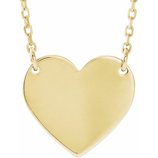 14K Yellow Engravable 12x11 mm  Heart 16-18 Necklace