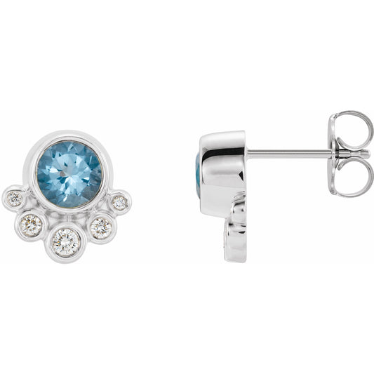 14K White Aquamarine & 1/8 CTW Diamond Earrings