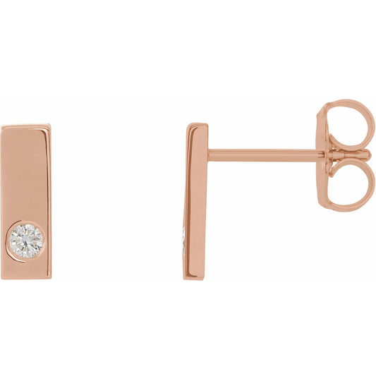 14K Rose .06 CTW Diamond Bar Earrings