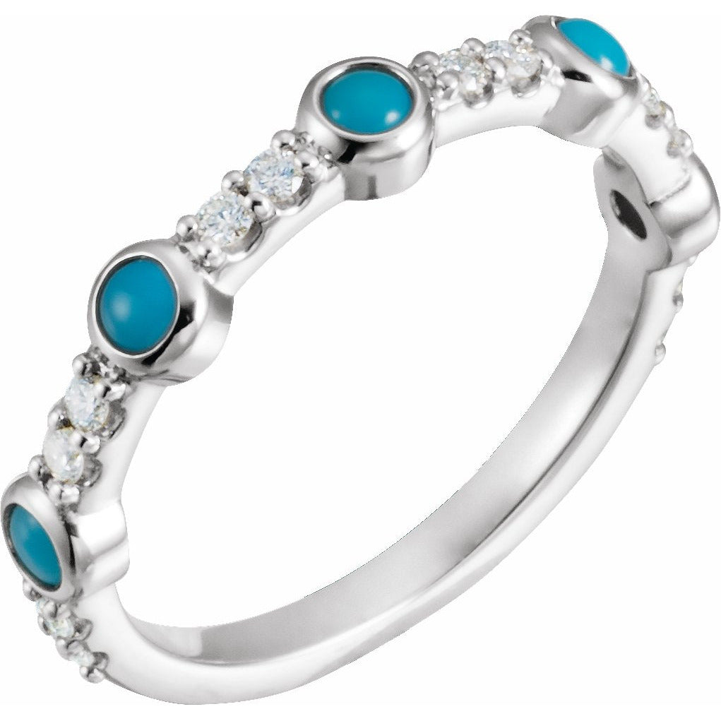 14K White Cabochon Turquoise & 1/5 CTW Diamond Ring