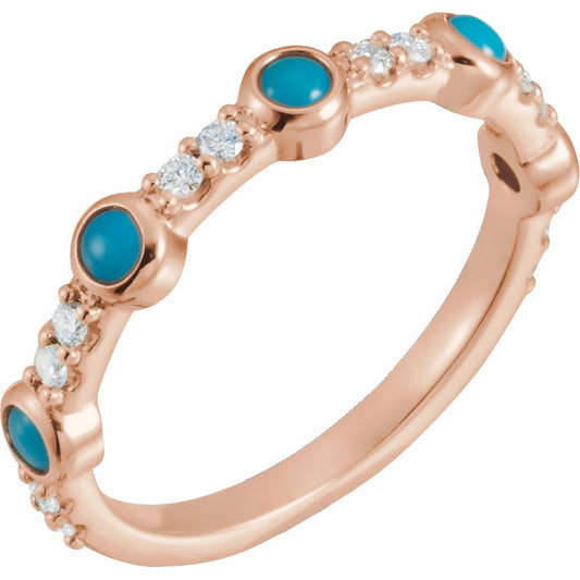 14K Rose Cabochon Turquoise & 1/5 CTW Diamond Ring