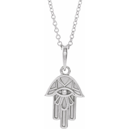 14K White Hamsa 16-18 Necklace