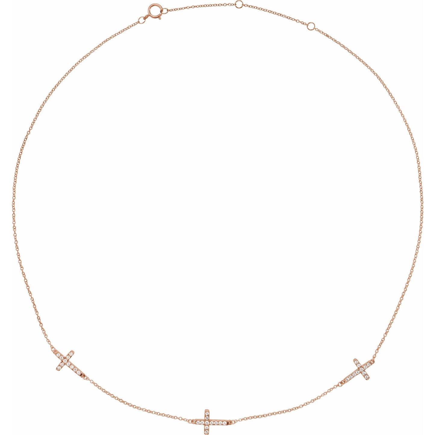 14K Rose 1/4 CTW Diamond 3-Station Cross Adjustable 16-18u201d Necklace