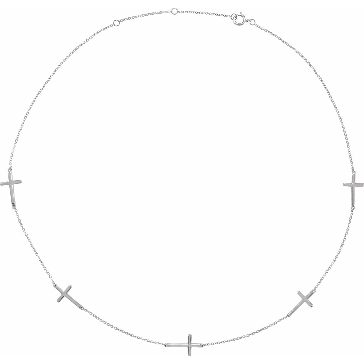 14K White 5-Station Cross Adjustable 16-18u201d Necklace