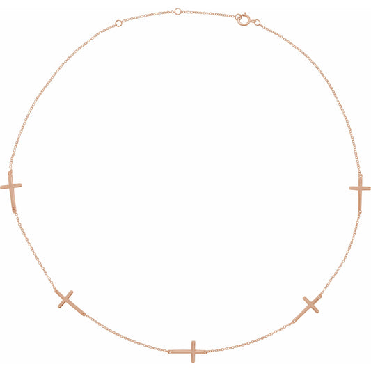 14K Rose 5-Station Cross Adjustable 16-18u201d