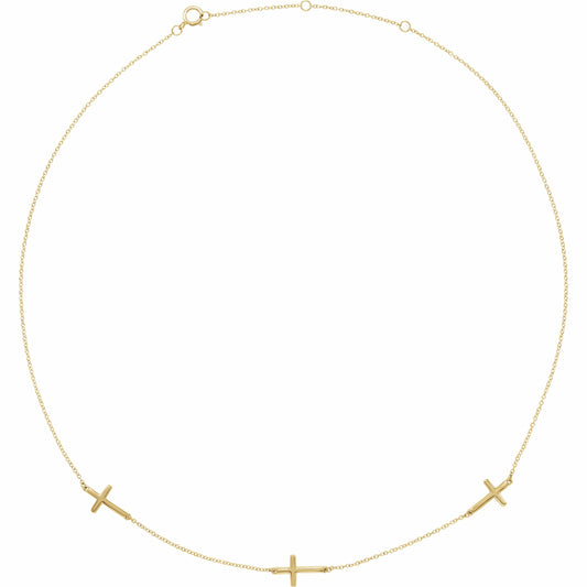 14K Yellow 3-Station Cross Adjustable 16-18u201d Necklace