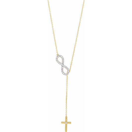 14K Yellow 1/5 CTW Diamond Infinity-Inspired Cross 16-18 Necklace