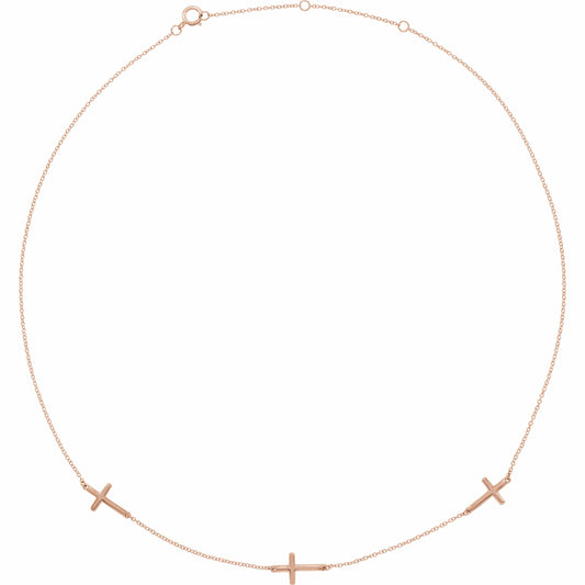 14K Rose 3-Station Cross Adjustable 16-18u201d  Necklace