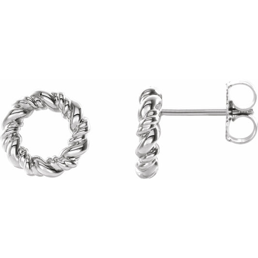 14K White 9.4 mm Circle Rope Earrings