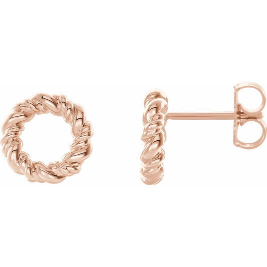 14K Rose 9.4 mm Circle Rope Earrings