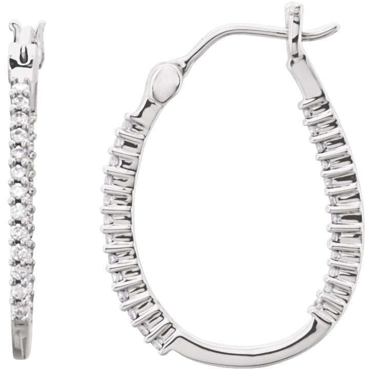14K White 1/4 CTW Diamond Inside-Outside Oval Hoop Earrings