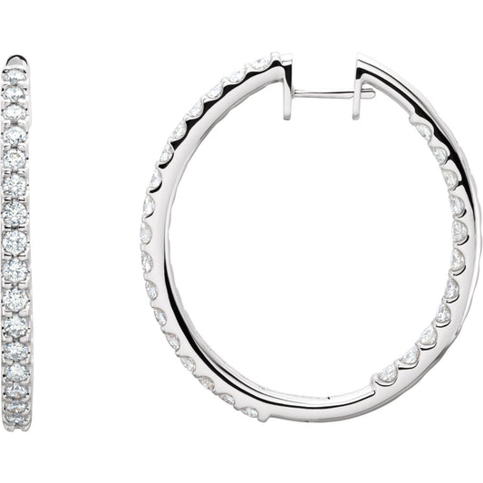 14K White 3 CTW Diamond Inside-Outside Hinged 35.3 mm Hoop Earrings