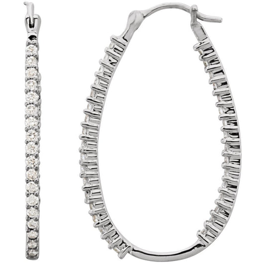 Platinum 1 CTW Diamond Inside-Outside Oval Hoop Earrings