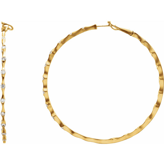 14K Yellow 1/2 CTW Diamond Inside-Outside 31 mm Hoop Earrings