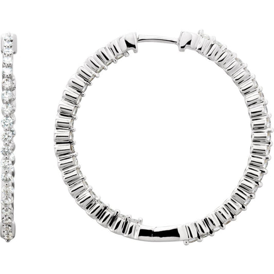 14K White 1 CTW Diamond Inside-Outside Hinged 32.5 mm Hoop Earrings