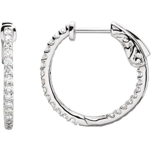 Platinum 1/2 CTW Diamond Inside-Outside 19 mm Hoop Earrings