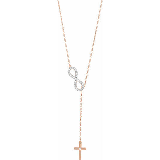 14K Rose 1/5 CTW Diamond Infinity-Inspired Cross 16-18 Necklace
