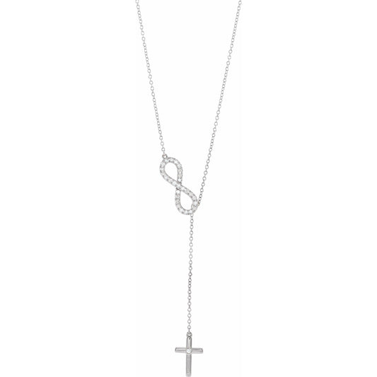 14K White 1/5 CTW Diamond Infinity-Inspired Cross 16-18 Necklace