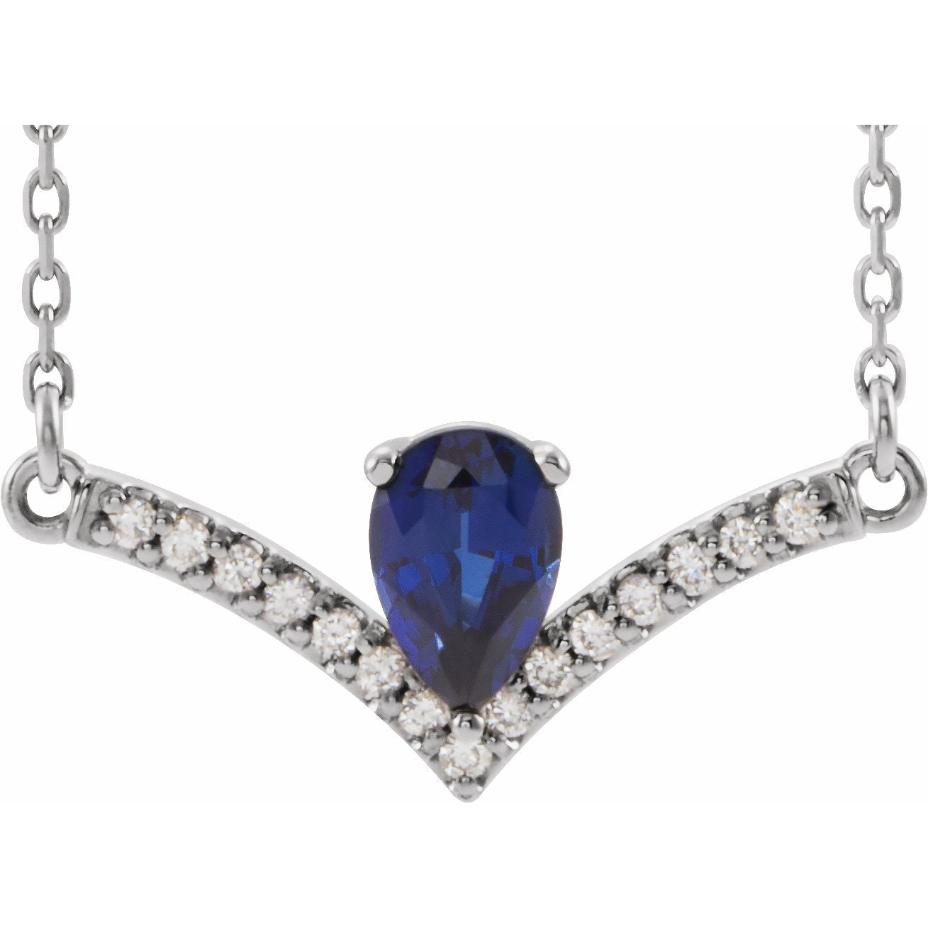 14K White Blue Sapphire & .06 CTW Diamond 18 Necklace