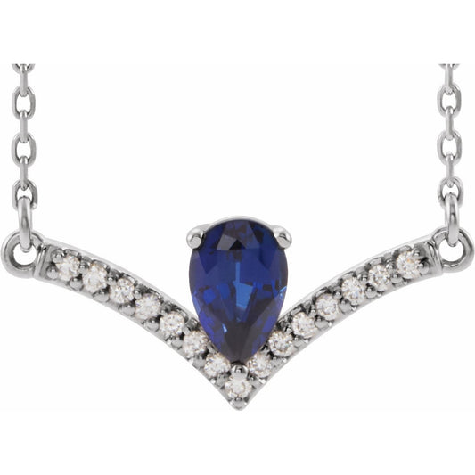 14K White Blue Sapphire & .06 CTW Diamond 18 Necklace