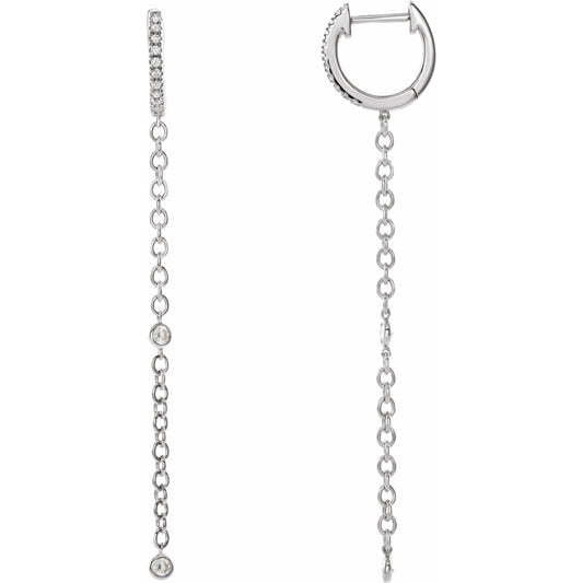 14K White 1/4 CTW Diamond Hinged Hoop Chain Earrings