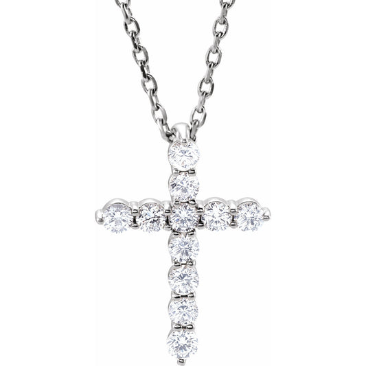 14K White 14.6x10.5 mm 1/4 CTW Diamond Cross 16-18 Necklace