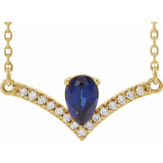 14K Yellow Blue Sapphire & .06 CTW Diamond 18 Necklace