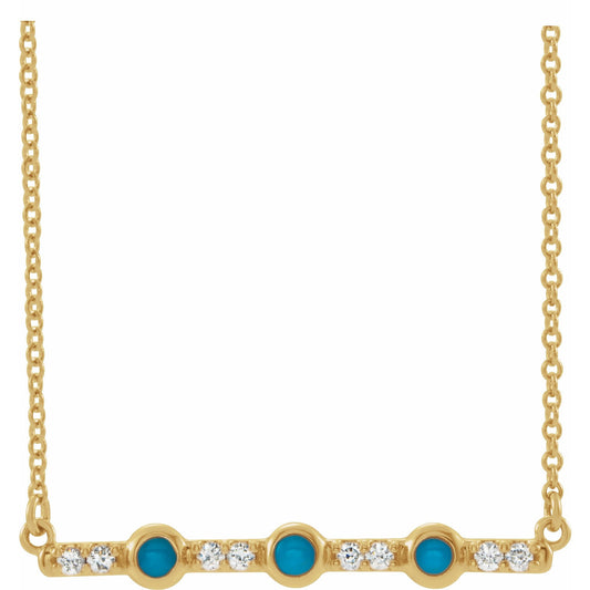 14K Yellow Turquoise & 1/8 CTW Diamond Bar 18 Necklace