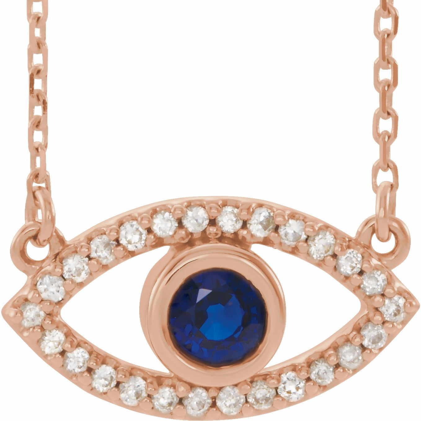 14K Rose Blue Sapphire & White Sapphire Evil Eye 18 Necklace