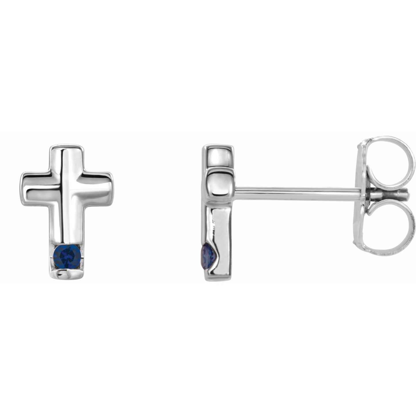 14K White Blue Sapphire Cross Earrings